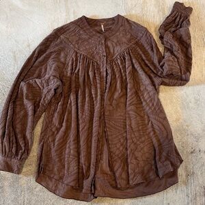 Free People Chocolate Textured Blouse